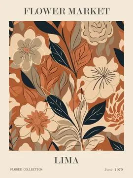 Abstract Flower Market Lima vector art poster. Stock Illustration