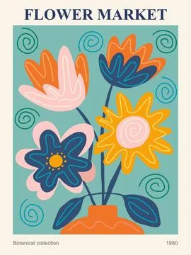 Abstract Flower Market vector wall art poster. Stock Illustration