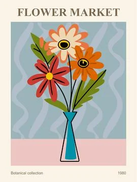 Abstract Flower Market vector wall art poster. Stock Illustration