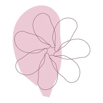 Abstract flower outline drawing with subtle pink organic shape Stock Illustration