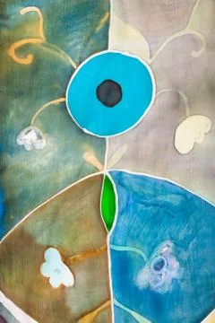Abstract flower pattern on batik silk scarf Foto stock