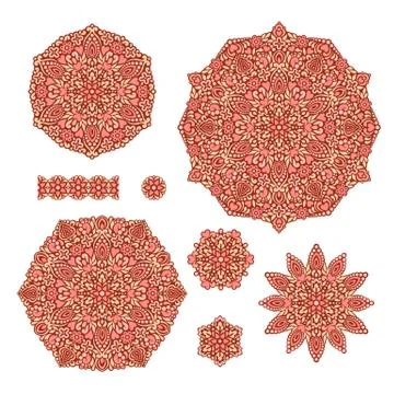 Abstract Flower Patterns. Decorative ethnic elements for design Stock Illustration