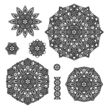 Abstract Flower Patterns. Decorative ethnic elements for design Stock Illustration