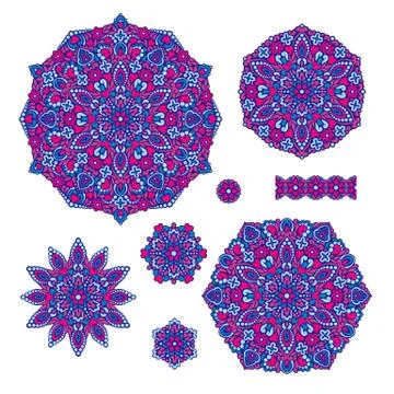 Abstract Flower Patterns. Decorative ethnic elements for design Illustrazione stock