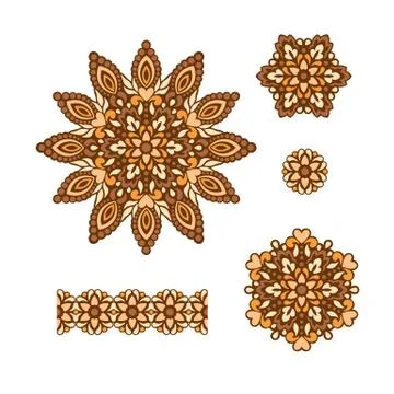 Abstract Flower Patterns. Decorative ethnic elements for design Stock Illustration