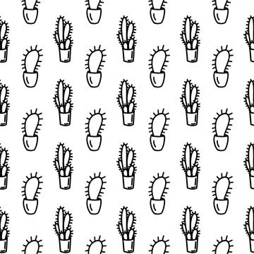 Abstract flower seamless pattern with leaves and dots. Doodle cute black and Stock Illustration