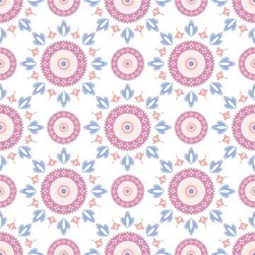 Abstract flower seamless pattern. Oriental floral shapes on white background. Stock Illustration