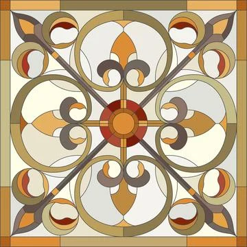 Abstract flower in square frame, geometric pattern tile. Vector Stock Illustration