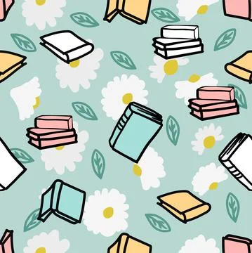 Abstract flowers with books Seamless pattern repeat wallpaper Illustrazione stock