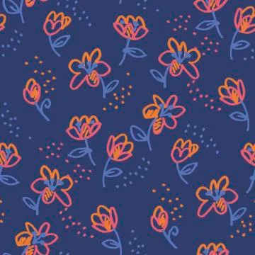 Abstract flowers doodle seamless pattern Stock Illustration