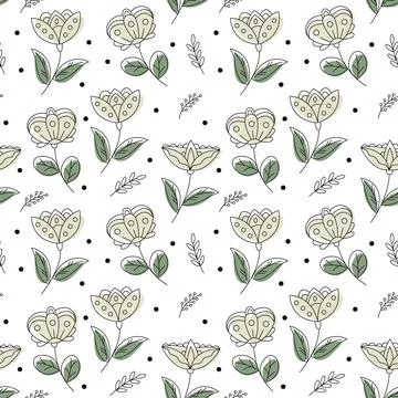 Abstract flowers with green spots Stock Illustration