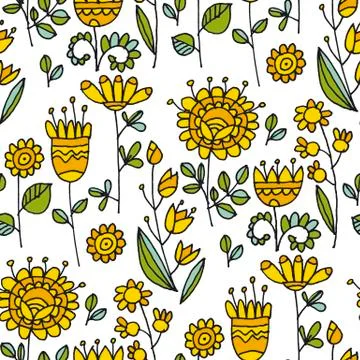 Abstract flowers naive seamless pattern Illustrazione stock