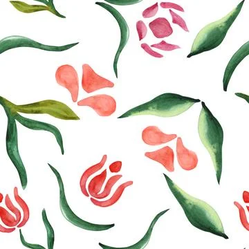 Abstract flowers. Seamless pattern of abstract watercolor flowers on a white Stock Illustration