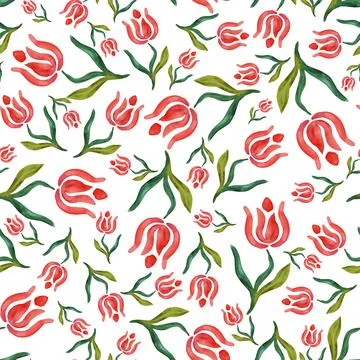 Abstract flowers. Seamless pattern of abstract watercolor flowers on a white Stock Illustration