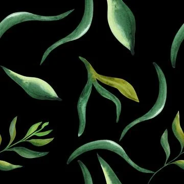 Abstract flowers. Seamless pattern of abstract watercolor flowers on a dark Stock Illustration