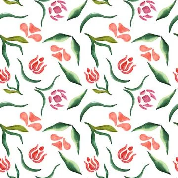 Abstract flowers. Seamless pattern of abstract watercolor flowers on a white Stock Illustration