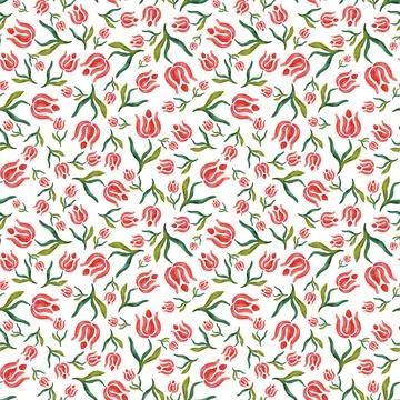 Abstract flowers. Seamless pattern of abstract watercolor flowers on a white Stock Illustration