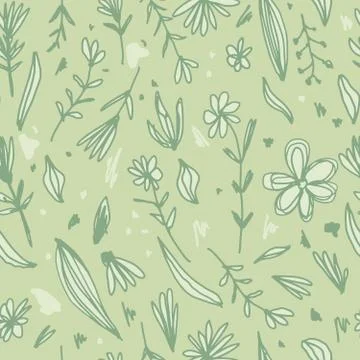 Abstract flowers seamless pattern in sketch style. Scribble floral endless wa 스톡 일러스트