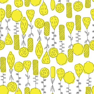 Abstract flowers seamless repeat pattern, vector, line art Illustrazione stock