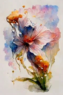 Abstract flowers on splashed watercolor background Stock Illustration