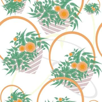 Abstract flowers in stylized planters. Stock Illustration