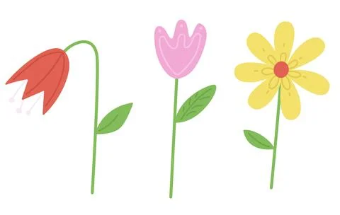 Abstract flowers vector illustrations set. Doodle blooming plants flat simple Stock Illustration