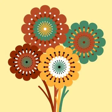 Abstract flowers on yellow background Stock Illustration