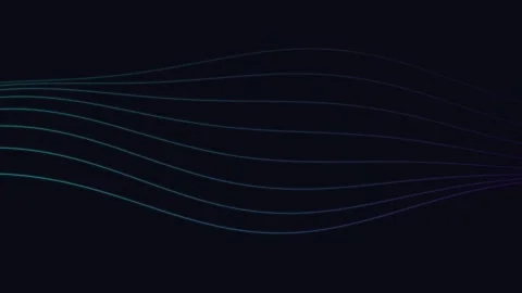 Abstract flowing blue light lines creating a dynamic wave on black background Видео 338309509