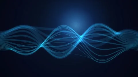 Abstract flowing blue light wave lines moving across dark background motion.. Stock Footage 346374560