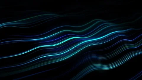 Abstract flowing blue light waves black background. Glowing neon line landscape Vídeos de archivo 334632780