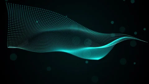 Abstract flowing blue particle wave motion graphic on dark background for t.. Stock Footage 345041262