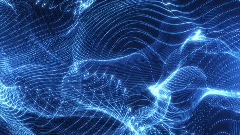 Abstract flowing blue particle waves forming a luminous digital fabric, visua Stock Footage 328238459