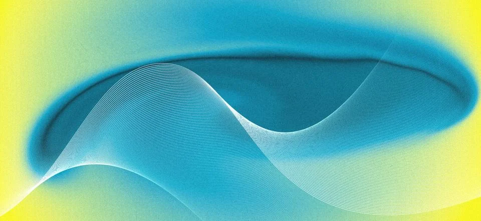 Abstract flowing blue wave shape with smooth curved lines and colorful yell.. Stock Illustration