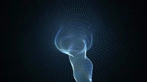 Abstract flowing bright light form with spiral lines on dark black background Stock Footage 327519278