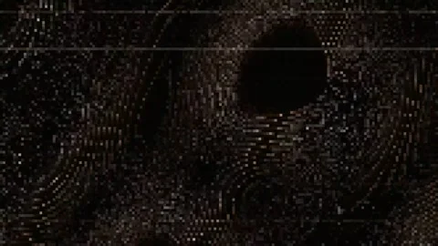 Abstract flowing bronze particles and digital topographic mesh Stock Footage 336776031