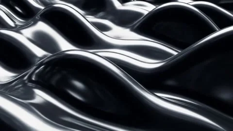 Abstract flowing chrome waves create a modern, metallic, and smooth texture Stock Footage 321349385