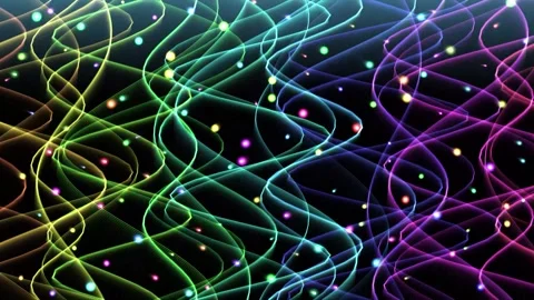 Abstract flowing colorful light wave ribbons with floating particles Stock Footage 346866791