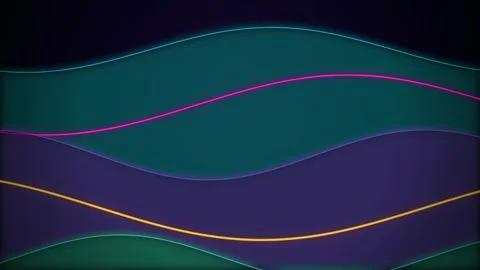 Abstract flowing colorful waves with glowing neon lines on a dark purple Stock Footage 346204468