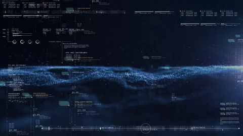 Abstract Flowing Data Matrix and Particles Simulation HUD Background Stock Footage 170212074