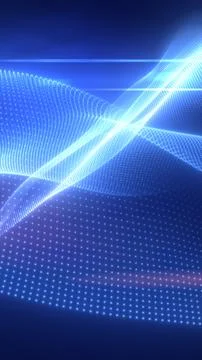 Abstract flowing digital wave composed of glowing blue dots forming a dynam.. Stockillustratie