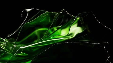 Abstract flowing green liquid and shimmering particles creating a dynamic a.. Stock Footage 332385152