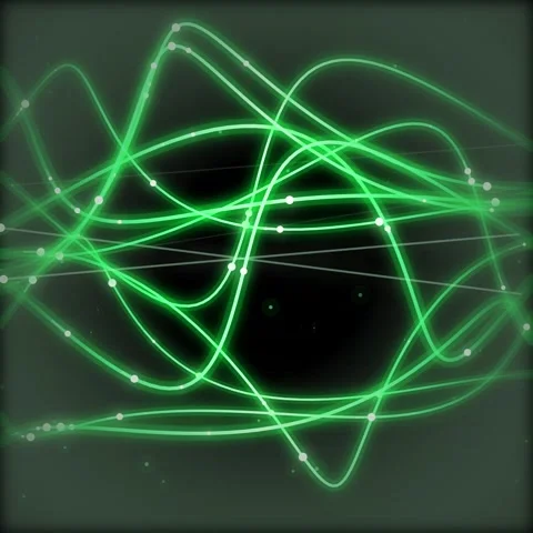 Abstract flowing green neon light lines animation background for tech concept Stock Footage 345690346