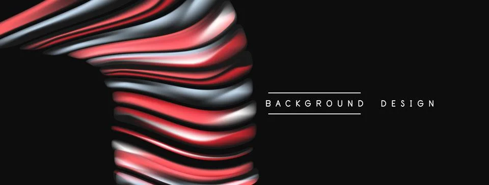Abstract flowing layers, red, silver, gray. Dynamic composition against dark Stock Illustration