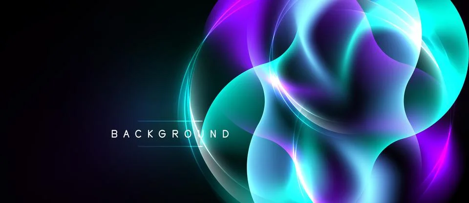 Abstract flowing lights create vibrant energy. Purple, teal hues blend, formi Stock Illustration