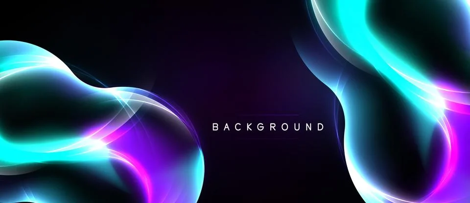 Abstract flowing lights create vibrant background. Purple, teal, white hues Illustrazione stock
