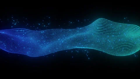 Abstract Flowing Lines and Particle Waves on Black Background Stock Footage 338422799