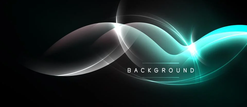 Abstract flowing lines, bright light effects, dark background. Modern design, Stock Illustration