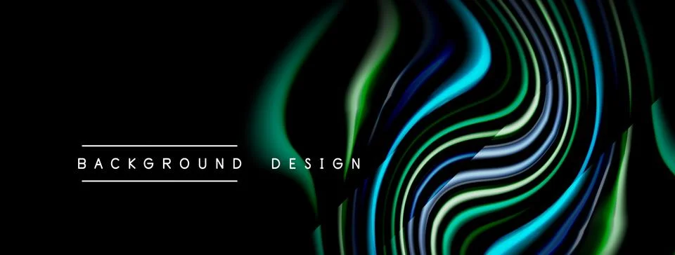 Abstract flowing lines create dynamic visual effect. Dark background emphasiz Stock Illustration