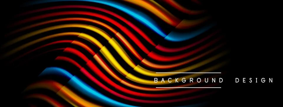 Abstract flowing lines create dynamic colorful layers. Dark background Stock Illustration