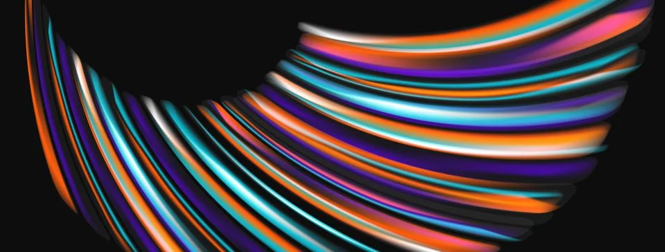 Abstract flowing lines create dynamic colorful shape. Vivid hues blend, formi Stock Illustration